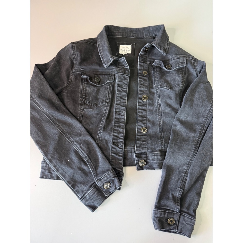 Wax Jean Women Black Denim Cropped Trucker Jacket Style 90017 Size L